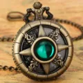 Vintage bronze quartz pocket watch with green gemstone dial and classic chain accessory. - Waist Chain / Green Stone - Waist Chain