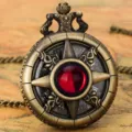Vintage bronze pocket watch with red stone quartz movement retro necklace pendant accessory gift - Thin Chain / Red Stone - Fine Chain