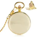 Montre gousset mécanique vintage dorée avec chaîne, cadran squelette double couvercle unisexe - Or Poli