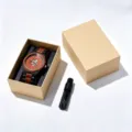 Wooden mechanical quartz watch with skeleton dial and gift box, perfect men's fashion accessory. - Gift Box And Tool Set / Black Red Wood