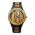 Stylish zebra wood quartz watch for men with unique skeleton dial design and comfortable strap. - Watch Only / Black & Zebrawood