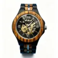 Wooden mens mechanical watch skeleton dial Roman numerals stainless steel strap luxury gift - Ebony & Zebra Wood - Bare Watch