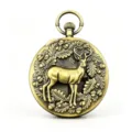 Vintage bronze elk music box pocket watch with intricate relief design, retro pendant gift watch. - Antique Bronze Digital Face