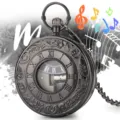 Retro quartz music pocket watch with exquisite engraved black case and vintage Roman numeral dial. - Sky City / Black