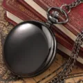 Classic vintage black quartz pocket watch with chain, elegant men and women necklace gift accessory. - Rectangle Slim Pendant + Leather Cord / Black