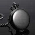 Classic Black Quartz Pocket Watch with Chain Smooth Metal Vintage Style Gift Item - Thick Waist Chain / Black