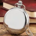 Vintage silver pocket watch with chain quartz movement classic smooth design accessory gift - Rectangle Slim Pendant + Leather Cord / Silver