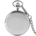 Silver quartz pocket watch with chain, classic retro smooth design, vintage gift for men and women. - Thick Waist Chain / Silver