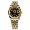 Orologio al quarzo uomo lussuoso acciaio inossidabile bicolore con finestra data calendario. - Bicolore Oro Quadrante Nero