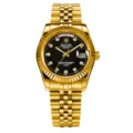 HOLUNS Orologio Quarzo Uomo Oro Quadrante Nero Indici Diamante Elegante Affari Polso - Cassa Oro Quadrante Nero