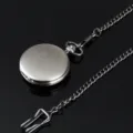 Vintage silver quartz pocket watch with chain, classic smooth design for men and women gifts. - Chunky Chain / Antique Silver