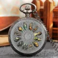 Montre de poche à quartz vintage avec cadran douze signes du zodiaque et chaîne argentée. - Style Un (P4789)
