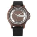 Montre quartz en bois pour homme avec un cadran transparent creux et un bracelet noir. - Cadran à Index en Bois de Noyer