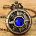 Vintage Bronze Quartz Pocket Watch with Blue Gemstone Hollow Star Dial and Chain Necklace - Waist Chain / Blue Stone - Waist Chain