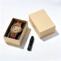 Holzuhr für Herren mechanische Skelettuhr mit arabischen Ziffern und Holzarmband Geschenkbox. - Geschenkbox und Werkzeugset / Zebrapfirsichholz