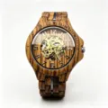 Herren Holz Mechanik Uhr Skelett Zifferblatt Arabische Ziffern stylisches Holzarmband - Nur Uhr / Zebrapfirsichholz