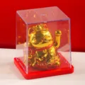 Mini gatto portafortuna dorato solare statuetta maneki neko con vetrina per auto e decorazioni. - 13 / Oro