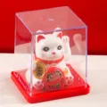 Simpatico gatto portafortuna solare in miniatura con vetrina trasparente per auto e casa. - 11 / Bianco