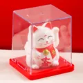 Mini gatto portafortuna solare per cruscotto auto, simpatica statuetta decorativa carina - 16 / Bianco