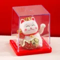 Simpatica mini statuetta gatto portafortuna solare con scatola trasparente per auto e scrivania. - 13 / Bianco