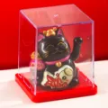 Mini gatto fortunato solare nero con scatola trasparente di esposizione per cruscotto auto - 13 / Nero