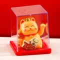 Statuetta gatto fortunato solare gatto portafortuna con vetrina trasparente per auto e scrivania. - 13 / Giallo