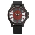 Wooden quartz watch for men with hollow transparent dial and comfortable black leather strap. - Ebony and Red Sandalwood Digital Dial