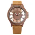Wooden quartz watch with hollow transparent dial and brown leather strap for men stylish. - Walnut Wood Digital Dial