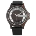 Wooden quartz watch for men with hollow transparent dial and black leather strap eco friendly. - Ebony Wood Bar Index Dial