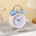 4-inch metal twin bell alarm clock, bedside silent clock with loud sound for desk home decor - 12x8x6.5cm / Blue