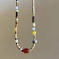 Asymmetric colorful beaded necklace, natural jade and wooden beads variant, unique designer style. - New Round Bead Style / Colorful
