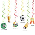 Soccer theme party hanging swirl decorations set with football cup player cutouts and sizes. - Swirl Decorations