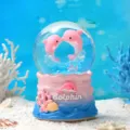 Palla di neve delfino rosa decorazione da scrivania giocattolo oceano regalo di compleanno - Delfino Rosa