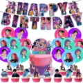 Set de decoración de fiesta de cumpleaños temática K-pop con banner globos y adornos - Banner + Globos + Adornos Set Completo