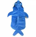 Detailed view of the blue shark pet costume, featuring soft plush fabric and dorsal fin. - S / Blue Shark