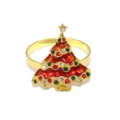 Primo piano dettagliato dell'elegante portatovagliolo albero di natale con smalto rosso e strass. - Modello albero di Natale / Rosso e Oro