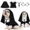 Lustiges Haustier Nonne Kostüm Set mit Umhang Hemd Kreuz Halskette und Brille für Hunde. - S / Nonnenkostüm Vierteiliges Set