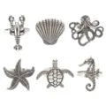 Dettagli set portatovaglioli marini, metallo argento vintage astice conchiglia polpo. - Argento Antico