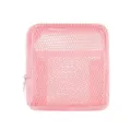 Pink mesh cosmetic bag, portable zip makeup pouch, breathable grid travel toiletry organizer. - Wood Peach Pink