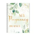 Floral pregnancy journal notebook with gold foil lettering and spiral binding, front view. - Fresh Green Pregnancy Journal