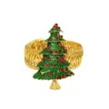 Christmas tree curtain buckle gold spring tieback with red rhinestones window decor accessory - Green