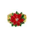 Fermatenda a molla in metallo dorato con fiore di stella di Natale rossa e strass - Rosso
