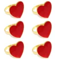 6pz Anelli Portatovaglioli Cuore Rosso Oro Metallo Tavola Matrimonio San Valentino - Rosso e Oro
