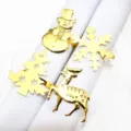 4pcs Christmas metal napkin rings set gold snowman deer tree snowflake table decor - Style 3 / Four-Piece Set