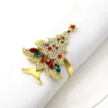 Christmas tree rhinestone napkin ring gold metal table decor holiday party dinner accessory - 19