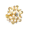 Elegante portasciugamani perle strass fiore dorato decorazione tavola matrimonio hotel dettaglio. - Incastonatura di perline / Imitazione Oro