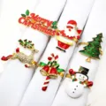 6-piece Christmas rhinestone napkin rings set with Santa tree elk snowman and candy decor. - 4/6PCS