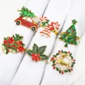6pcs christmas napkin rings set metal enameled holiday table decor for dinner party - 2/6PCS