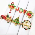 Christmas napkin rings set of 6 metal enamel holiday table decor for dinner party - 3/6PCS