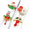 Set of 4 Christmas napkin rings featuring snowman, mittens, bells, and stocking designs. - Style 6 / Four-Piece Set